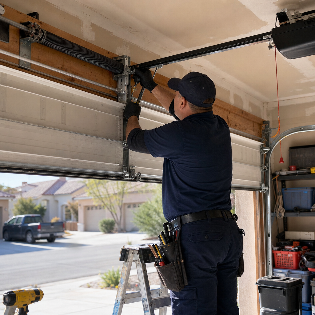 Garage door technician performing emergency repair in Summerlin South, NV