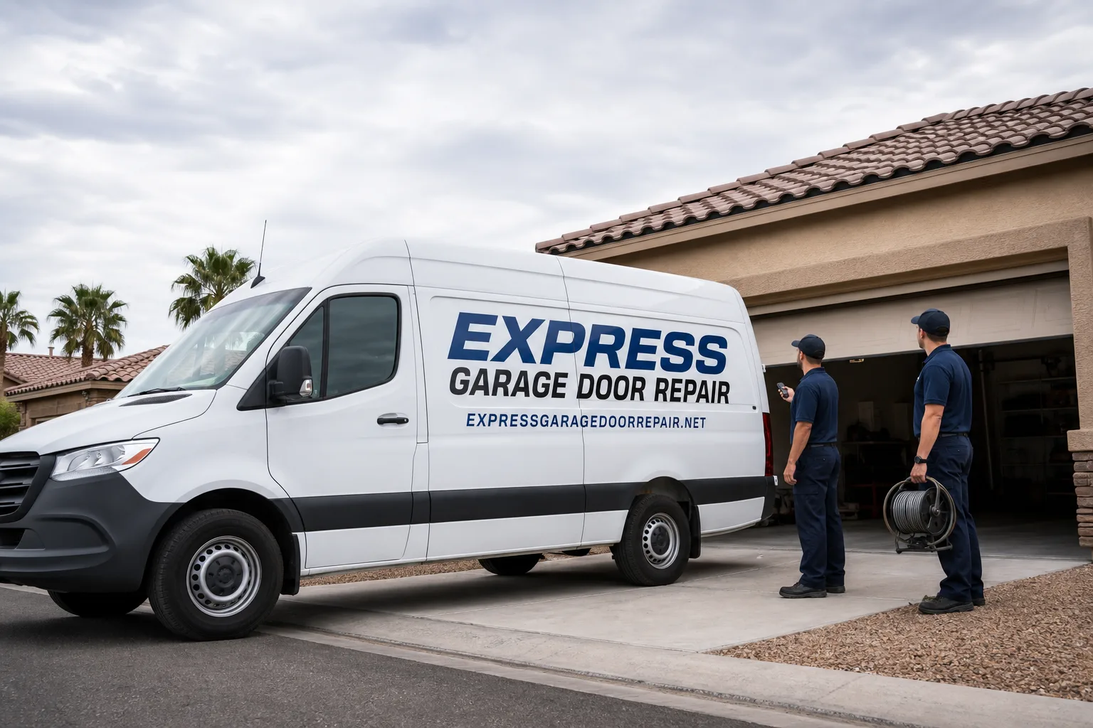 Express Garage Door Repair service vehicle and crew in Summerlin South, NV